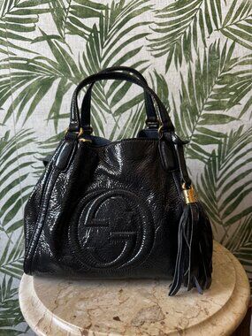 GUCCI Soho Patent Leather GG Embossed Tote / Shoulder Bag – Tassel Zip